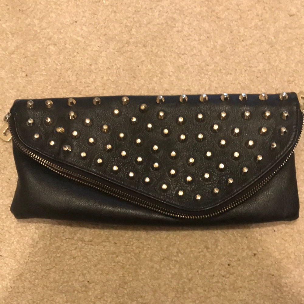Gold Studded Faux-Leather Clutch